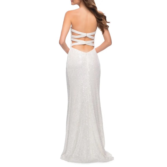 La Femme Strapless Sequin Gown in White - Picture 2 of 9